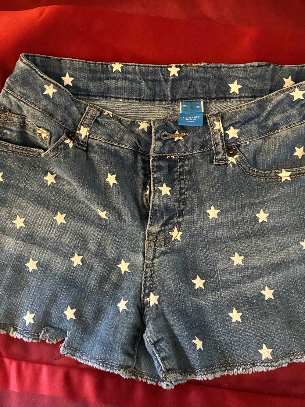Star Print Denim Shorts - White Stars on Blue